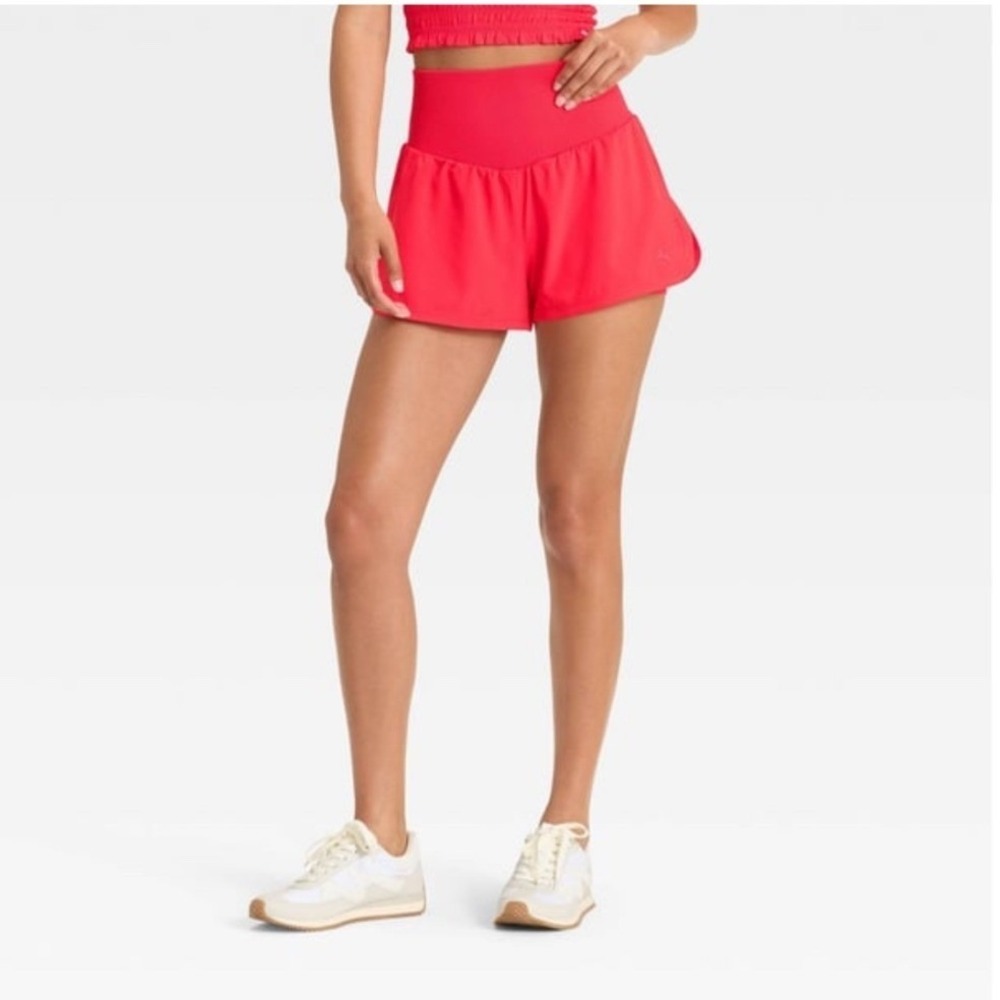 JoyLab High-Rise Shorts Women L Red NEW 2.5in Seamless Waistband Apple Candy